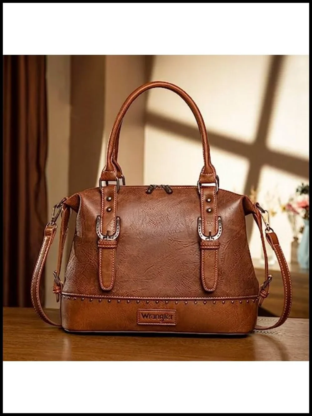 Vegan Leather Western Barrel Satchel Handbag for Women Adjustable Strap